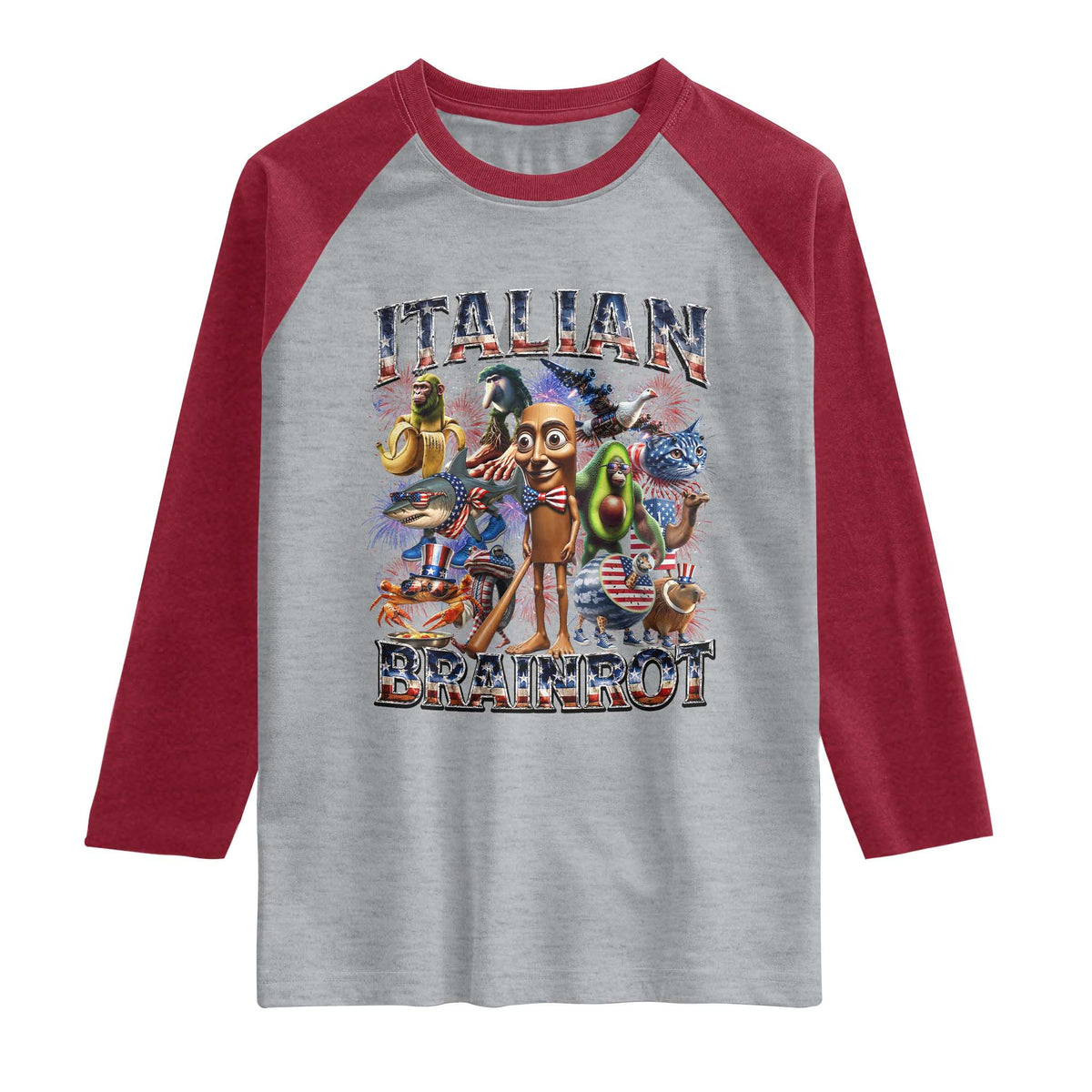 Funny Italian Brainrot Meme 4th of July Raglan Shirt