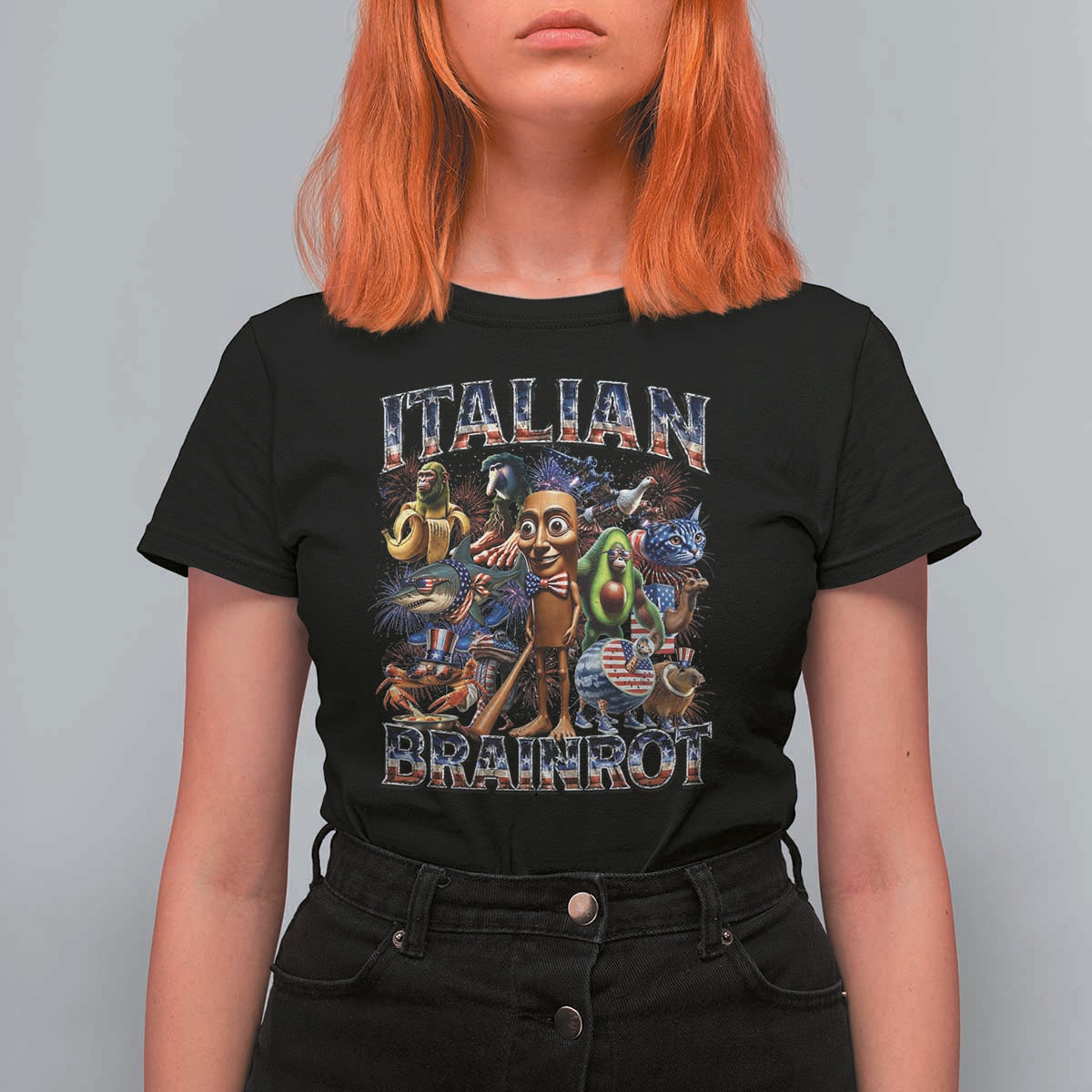 Funny Italian Brainrot Meme 4th of July T Shirt For Women