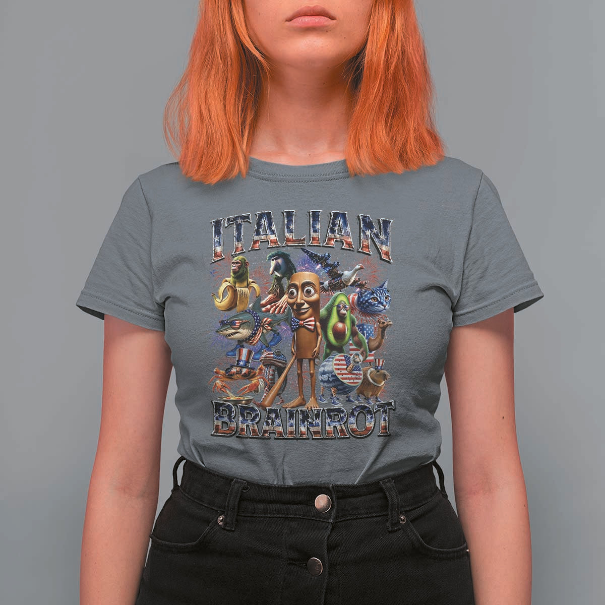 Funny Italian Brainrot Meme 4th of July T Shirt For Women