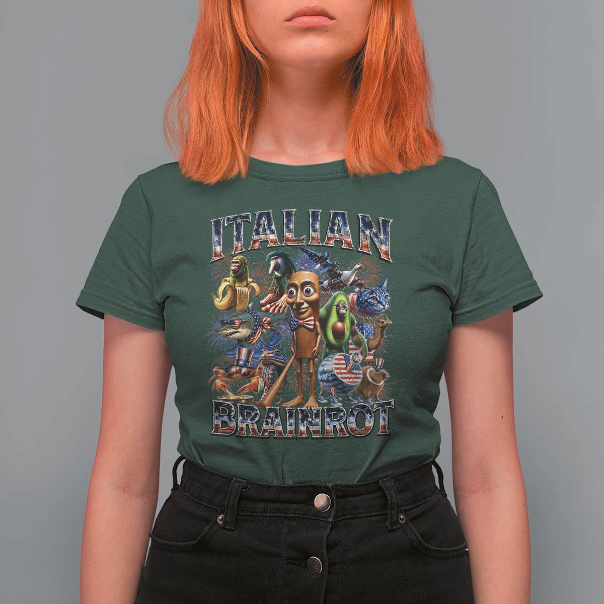 Funny Italian Brainrot Meme 4th of July T Shirt For Women