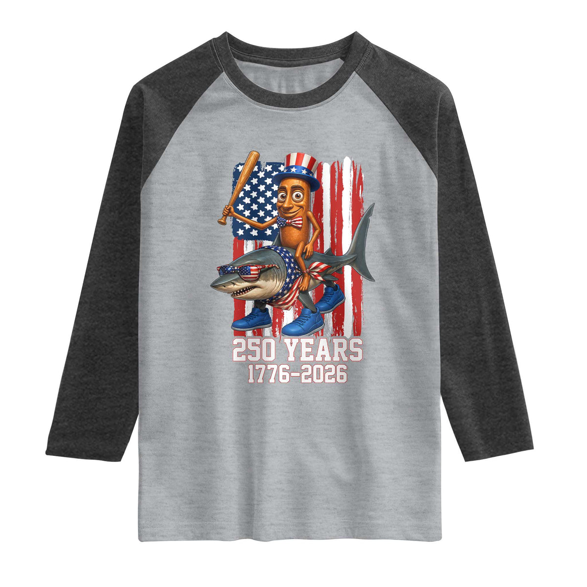 250th America Anniversary Raglan Shirt Funny Tung Tung Tung Sahur Tralalero Tralala 4th of July