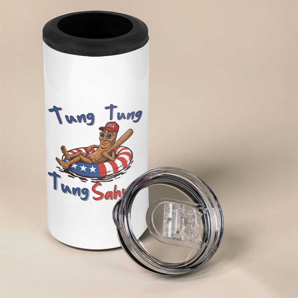 Tung Tung Tung Sahur Italian Brainrot 4th of July 4 in 1 Can Cooler Tumbler