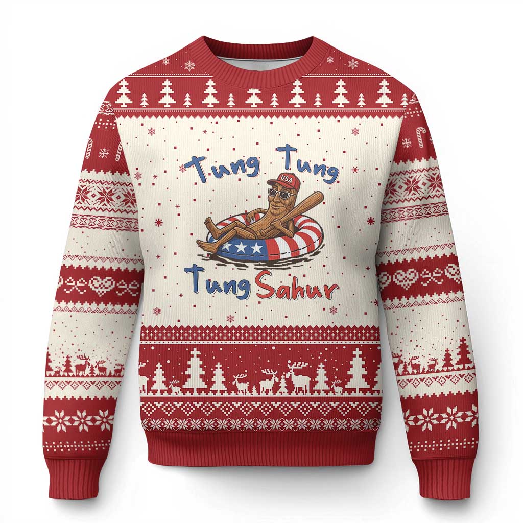 Tung Tung Tung Sahur Italian Brainrot 4th of July Ugly Christmas Sweater