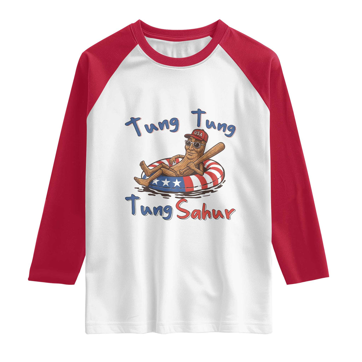 Tung Tung Tung Sahur Italian Brainrot 4th of July Raglan Shirt