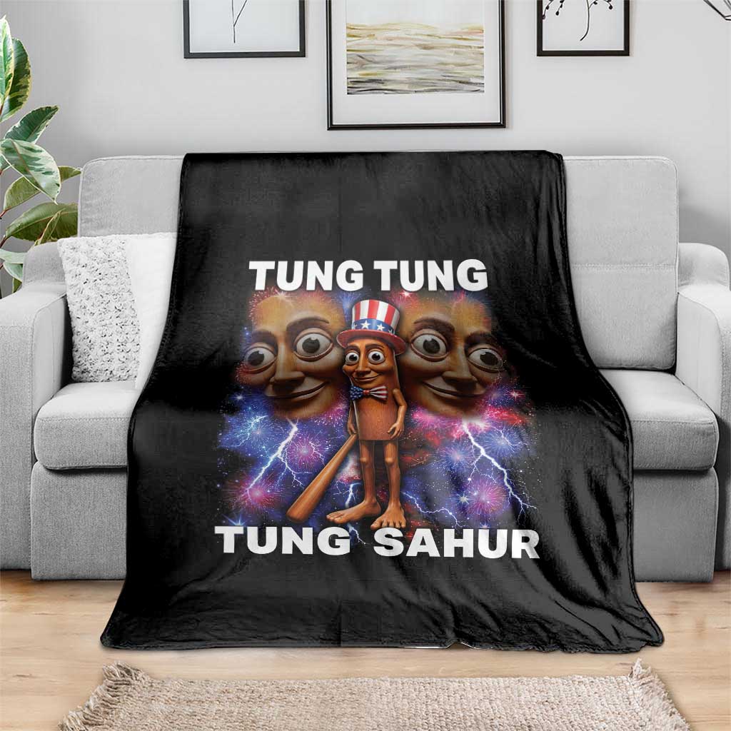 Tung Tung Sahur Italian Brainrot 4th Of July Meme Throw Blanket