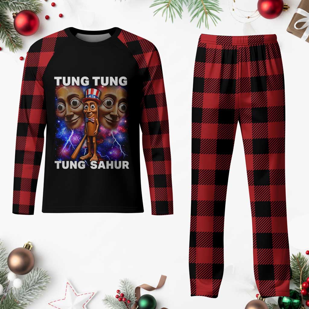 Tung Tung Sahur Italian Brainrot 4th Of July Meme Plaid Pajama Set