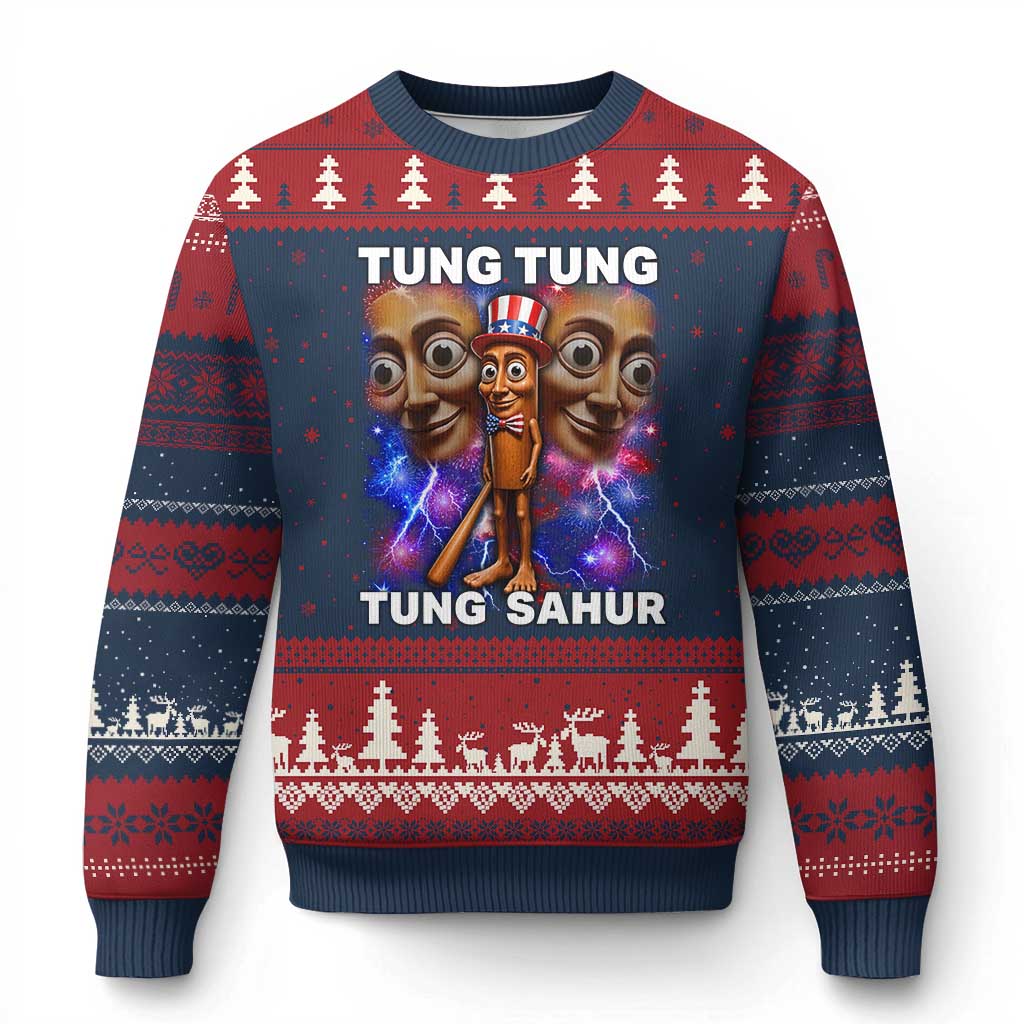 Tung Tung Sahur Italian Brainrot 4th Of July Meme Ugly Christmas Sweater