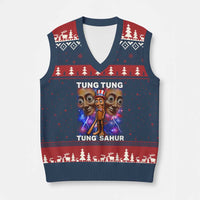 Tung Tung Sahur Italian Brainrot 4th Of July Meme V-Neck Knit Sweater Vest