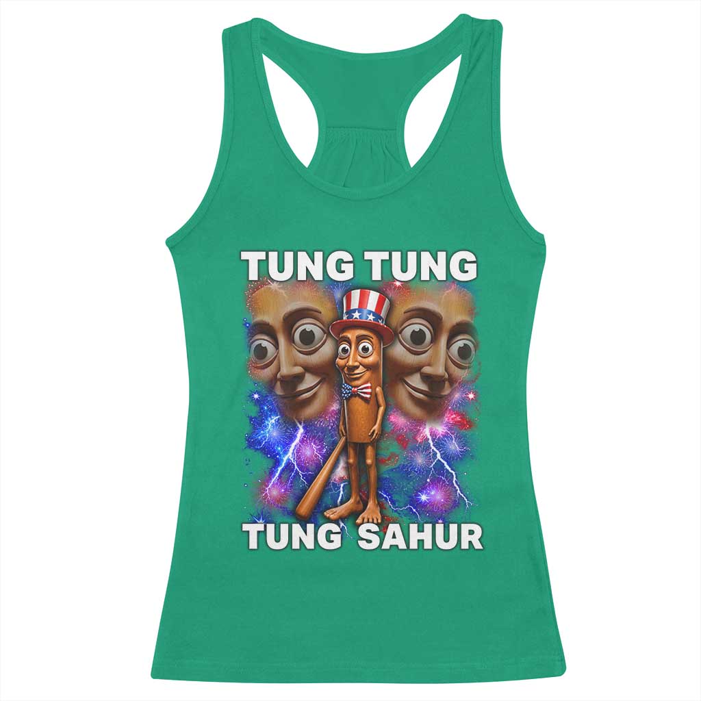 Tung Tung Sahur Italian Brainrot 4th Of July Meme Racerback Tank Top