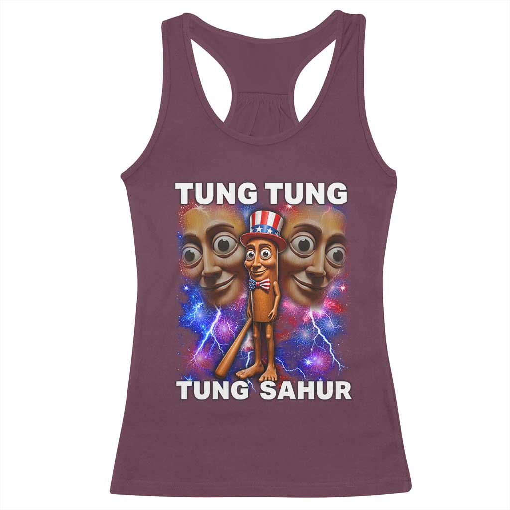 Tung Tung Sahur Italian Brainrot 4th Of July Meme Racerback Tank Top