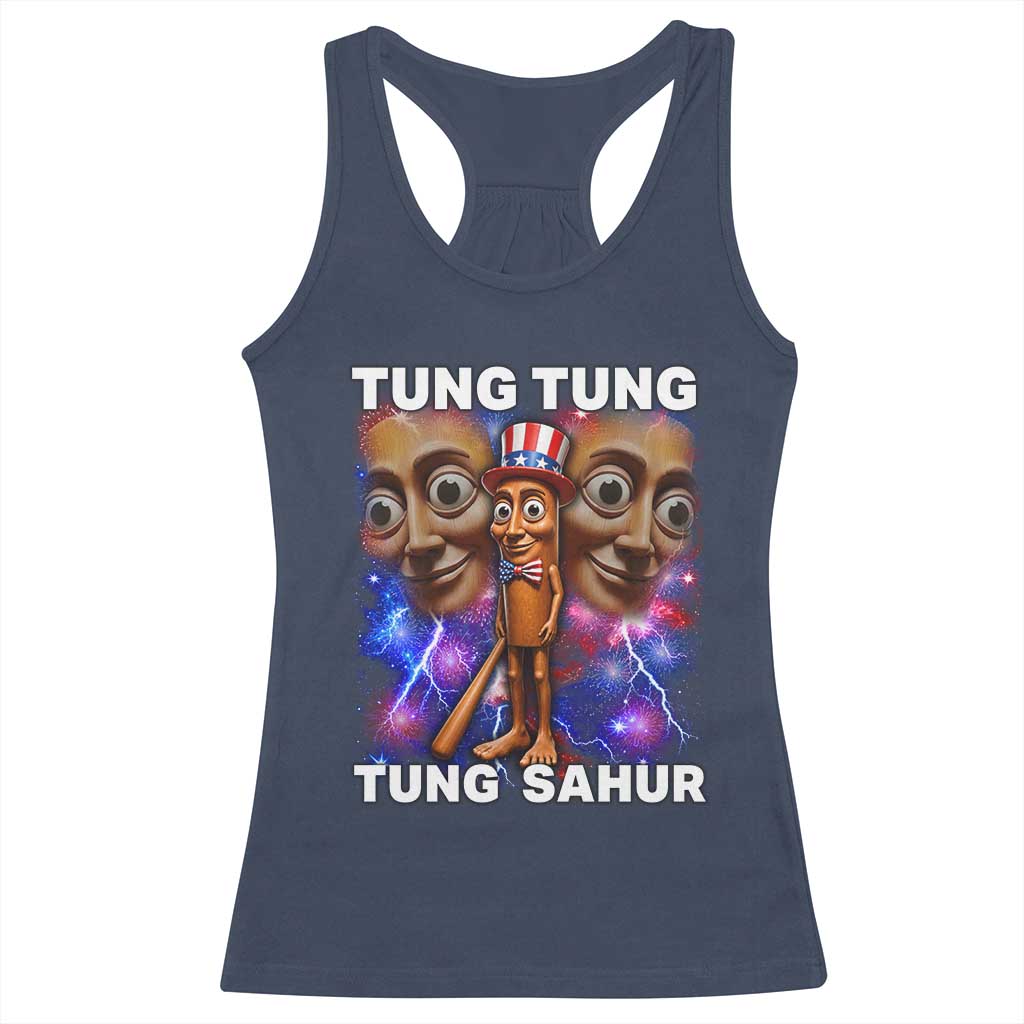 Tung Tung Sahur Italian Brainrot 4th Of July Meme Racerback Tank Top