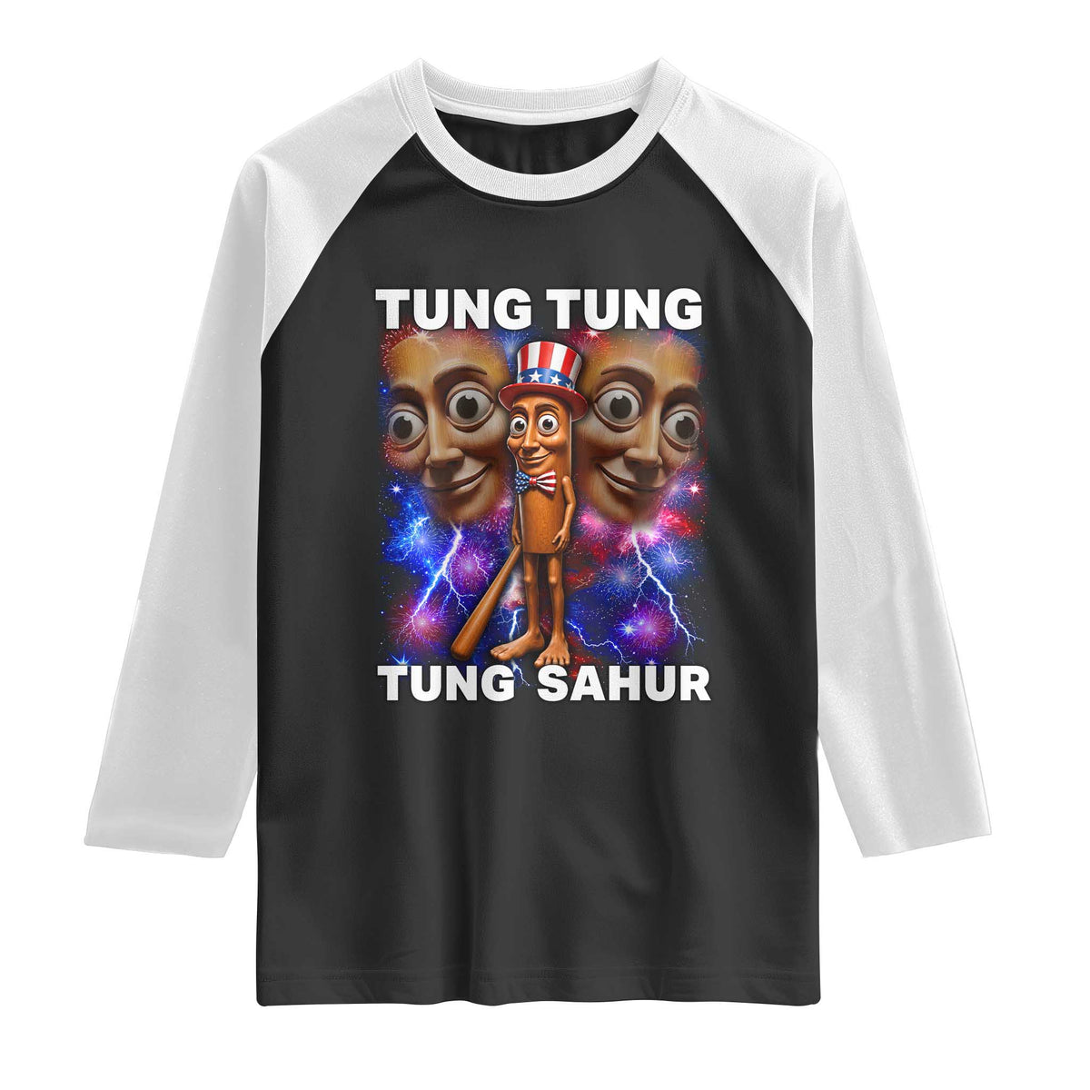 Tung Tung Sahur Italian Brainrot 4th Of July Meme Raglan Shirt