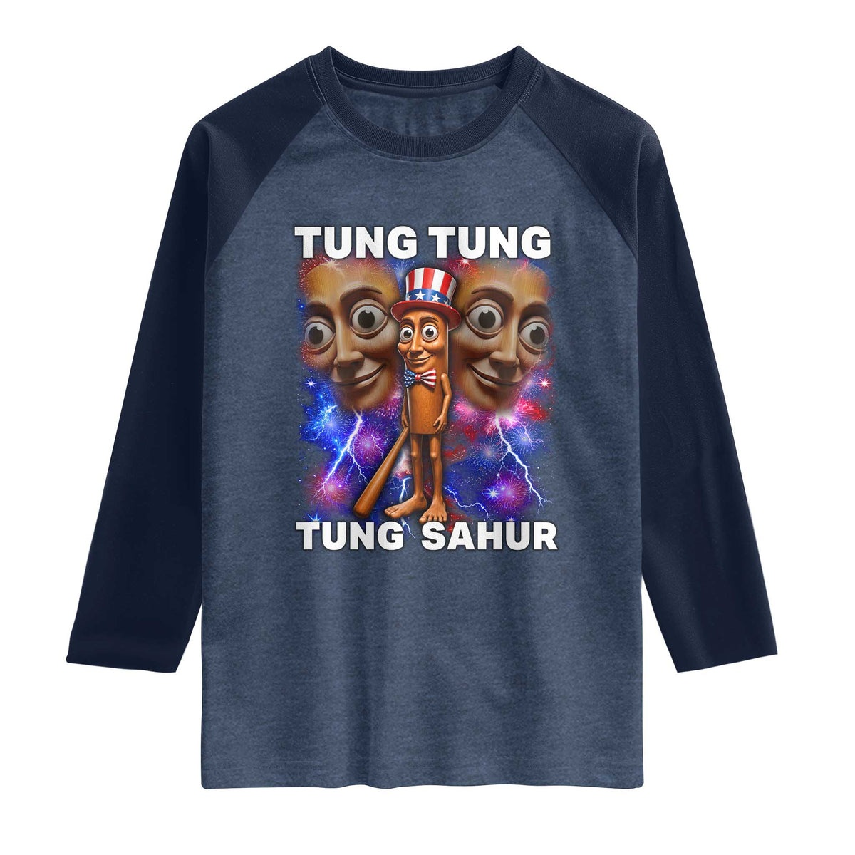 Tung Tung Sahur Italian Brainrot 4th Of July Meme Raglan Shirt