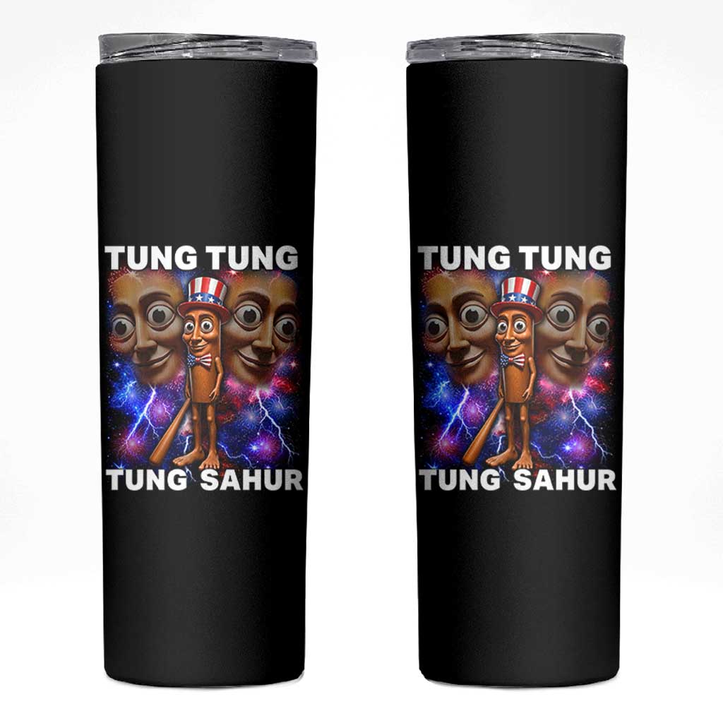 Tung Tung Sahur Italian Brainrot 4th Of July Meme Skinny Tumbler