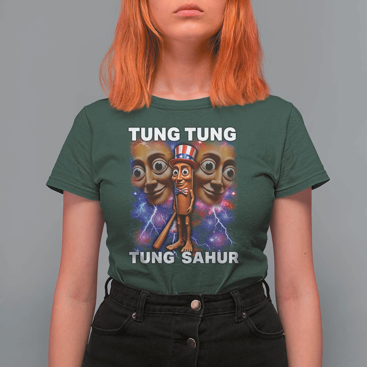 Tung Tung Sahur Italian Brainrot 4th Of July Meme T Shirt For Women