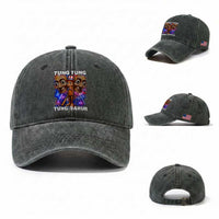Tung Tung Sahur Italian Brainrot 4th Of July Meme Washed Cotton Baseball Cap