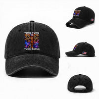 Tung Tung Sahur Italian Brainrot 4th Of July Meme Washed Cotton Baseball Cap