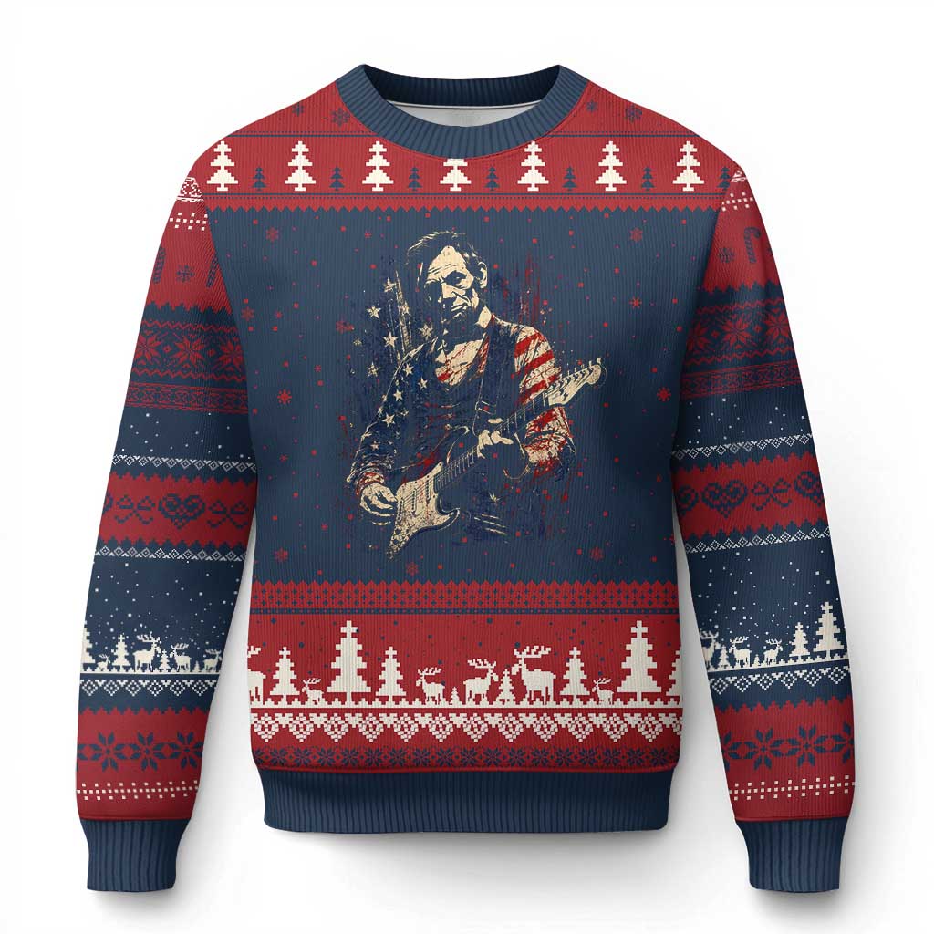 Abraham Lincoln Playing Guitar 4th of July Ugly Christmas Sweater