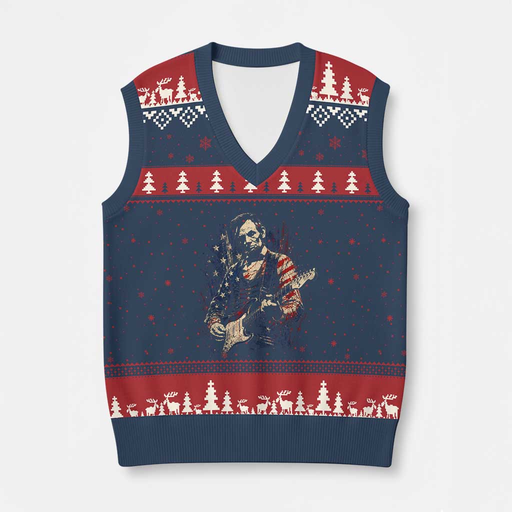 Abraham Lincoln Playing Guitar 4th of July V-Neck Knit Sweater Vest