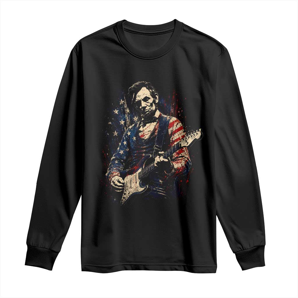 Abraham Lincoln Playing Guitar 4th of July Long Sleeve Shirt