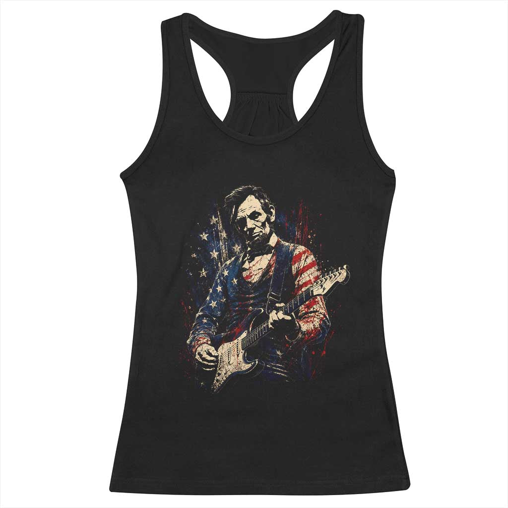 Abraham Lincoln Playing Guitar 4th of July Racerback Tank Top