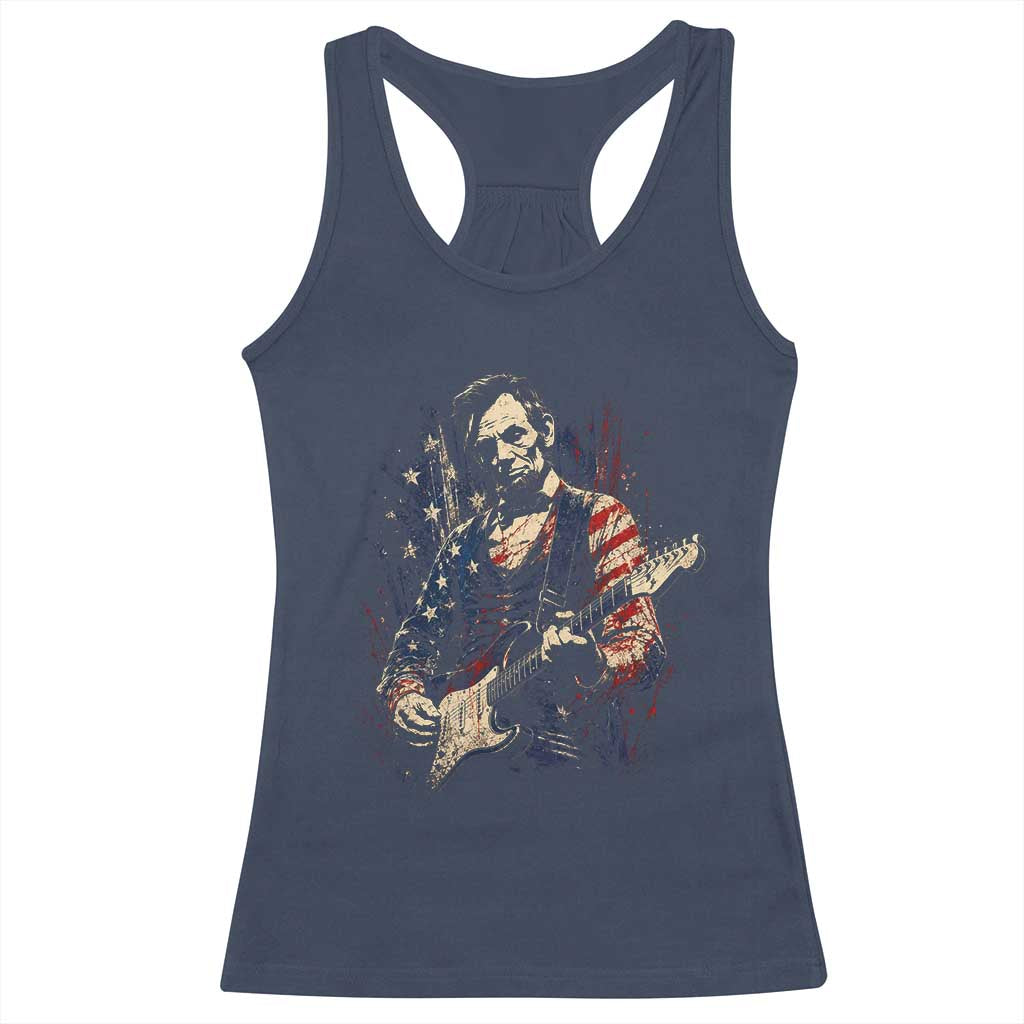 Abraham Lincoln Playing Guitar 4th of July Racerback Tank Top