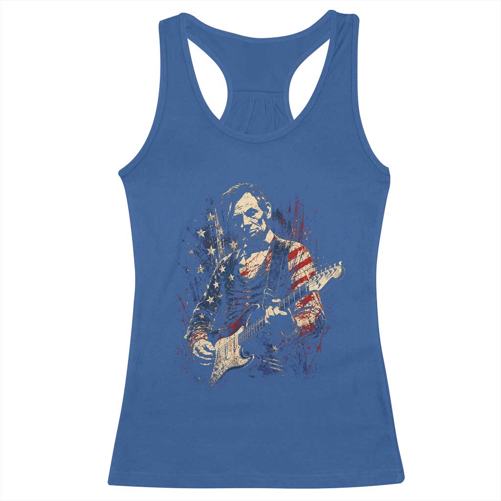 Abraham Lincoln Playing Guitar 4th of July Racerback Tank Top