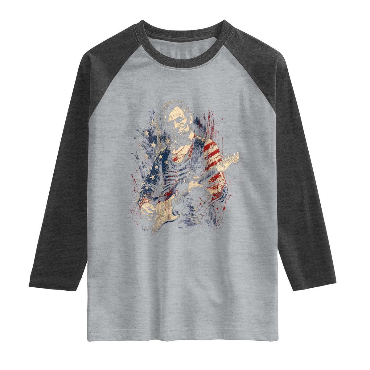 Abraham Lincoln Playing Guitar 4th of July Raglan Shirt