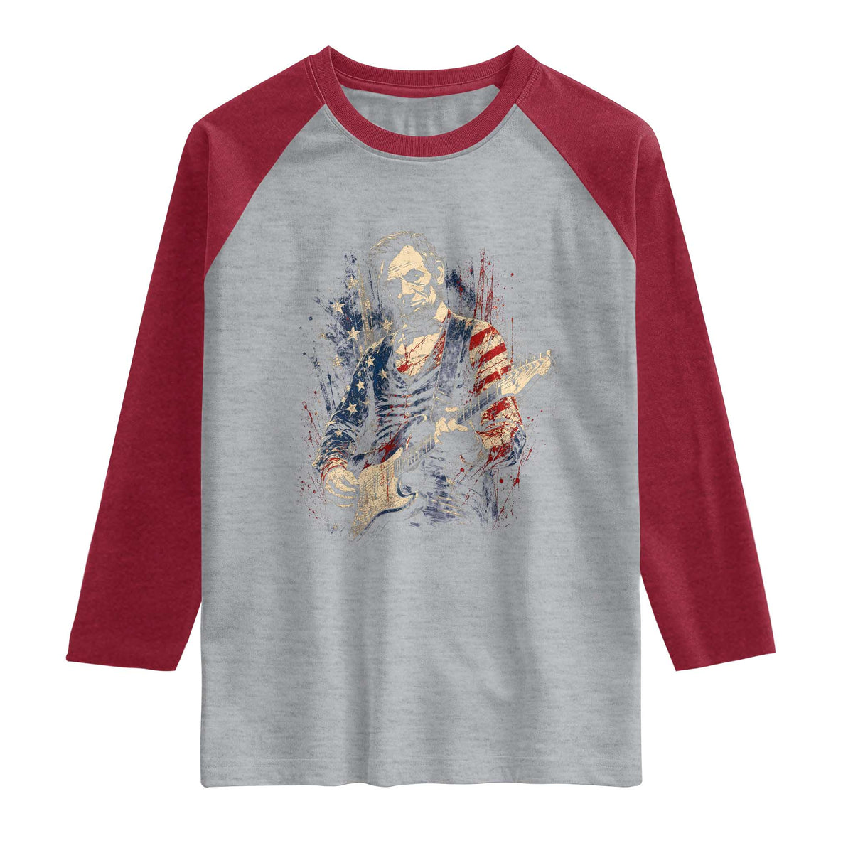 Abraham Lincoln Playing Guitar 4th of July Raglan Shirt