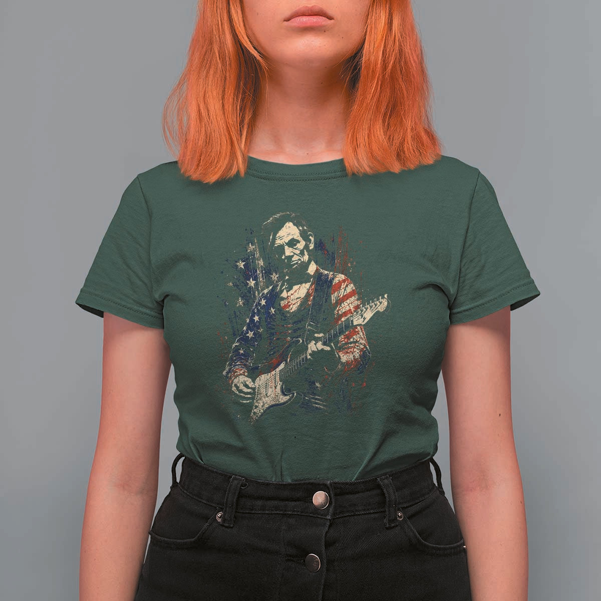 Abraham Lincoln Playing Guitar 4th of July T Shirt For Women