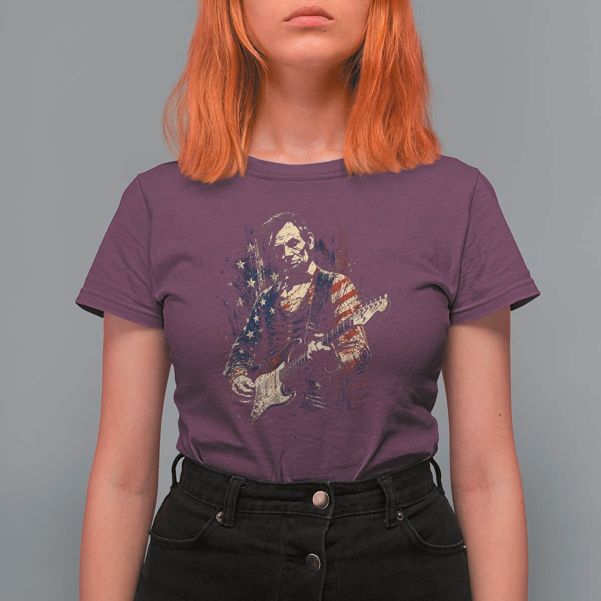 Abraham Lincoln Playing Guitar 4th of July T Shirt For Women