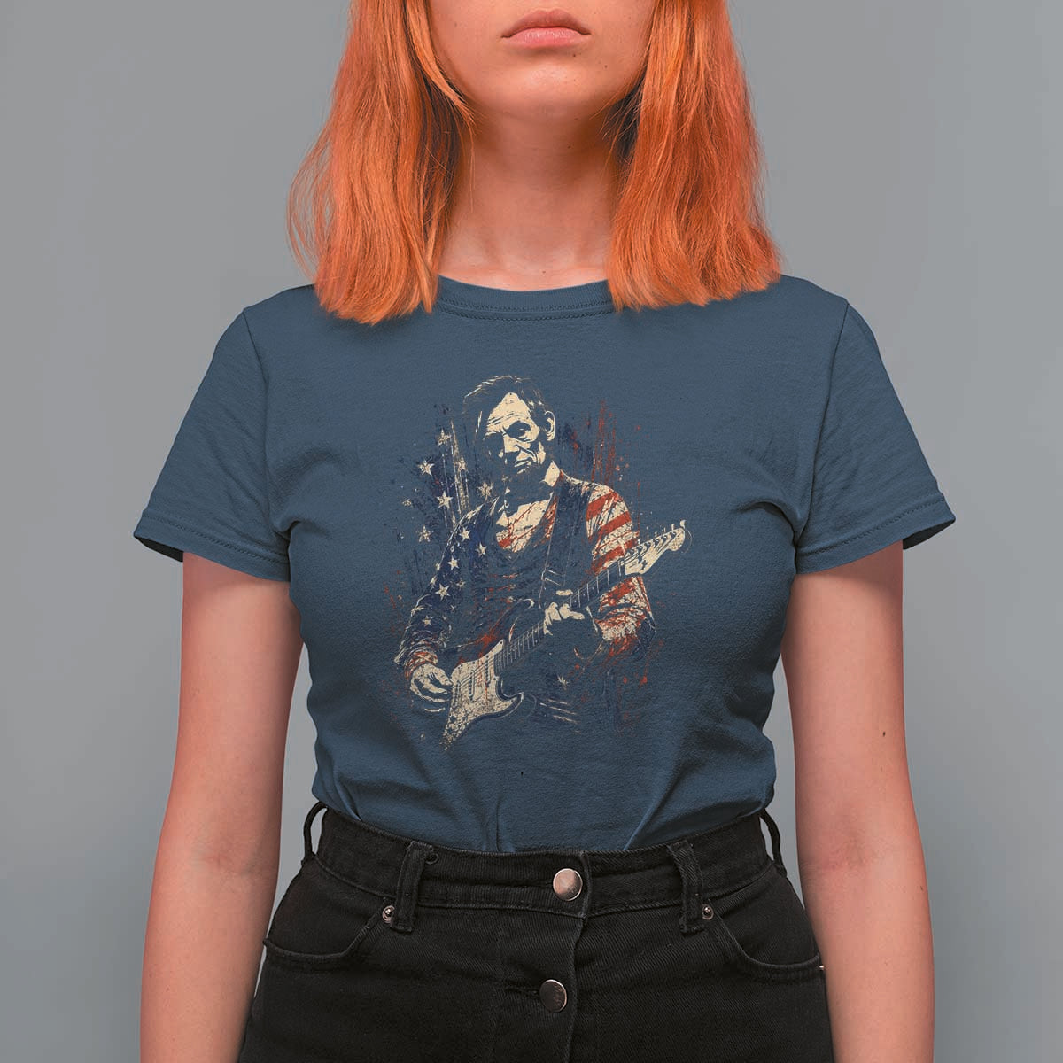 Abraham Lincoln Playing Guitar 4th of July T Shirt For Women