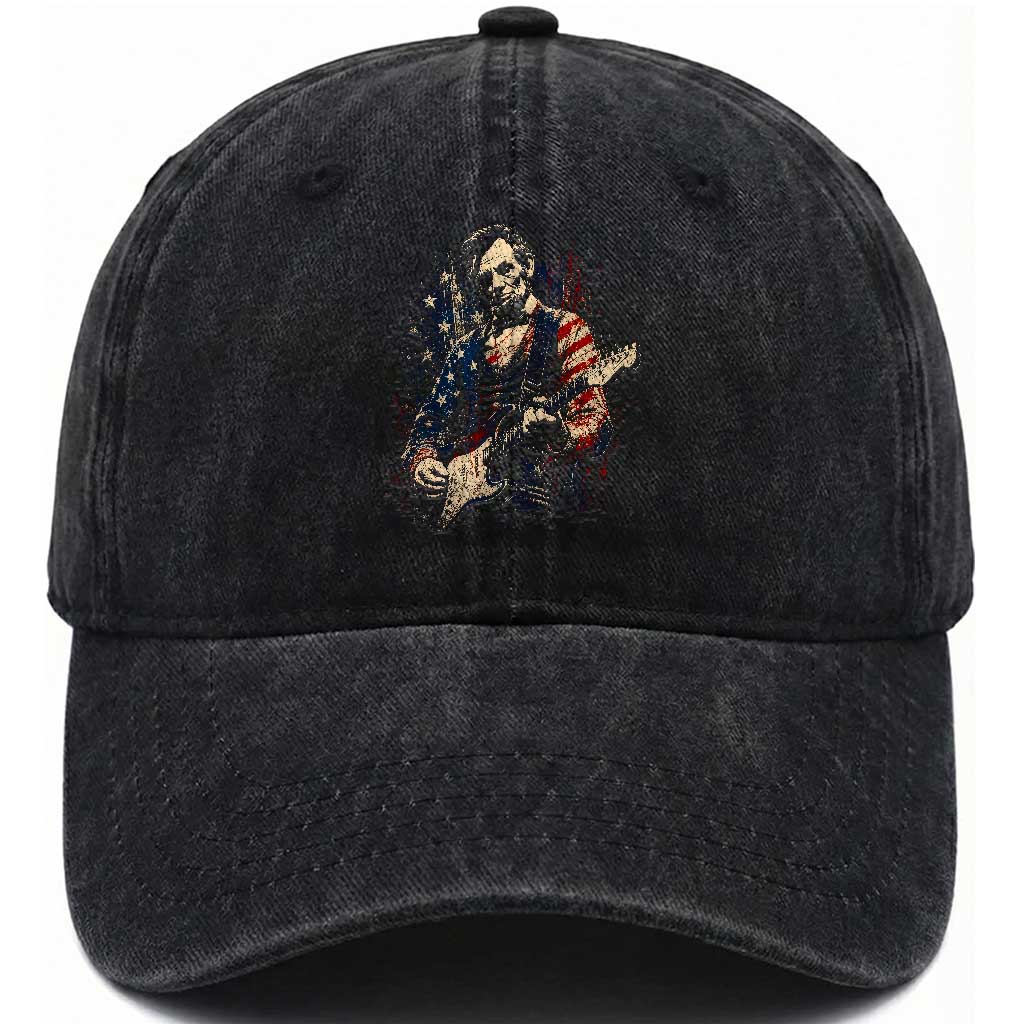 Abraham Lincoln Playing Guitar 4th of July Washed Cotton Baseball Cap