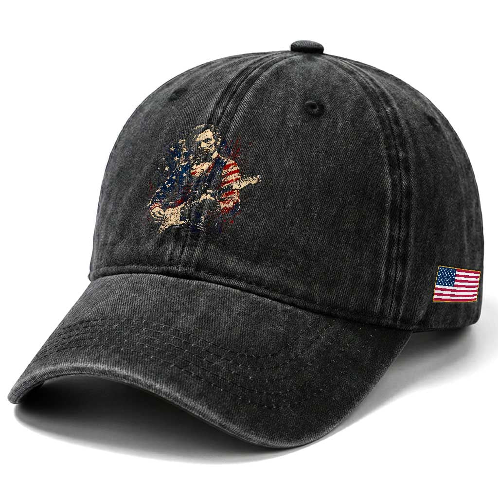 Abraham Lincoln Playing Guitar 4th of July Washed Cotton Baseball Cap