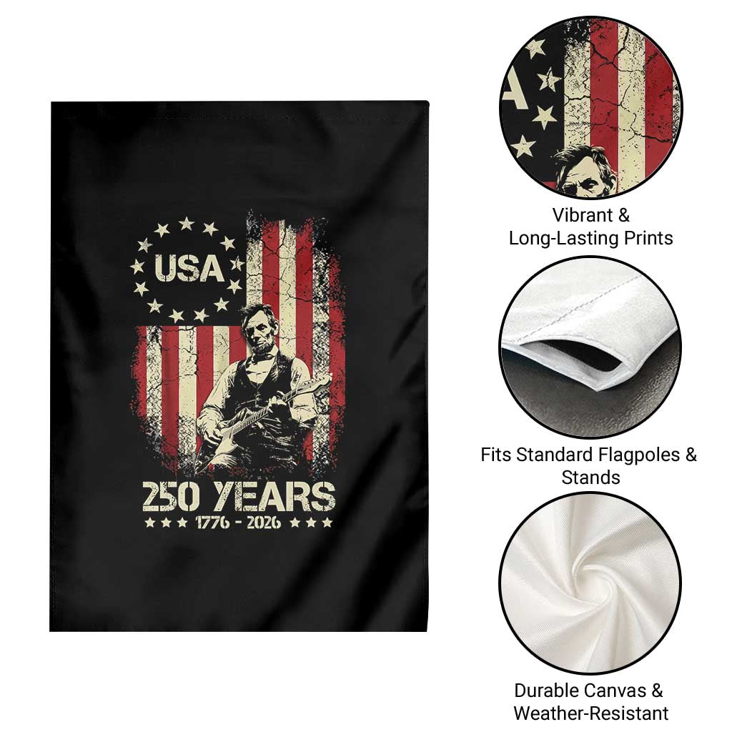 America's 250th Abraham Lincoln Playing Guitar Garden Flag