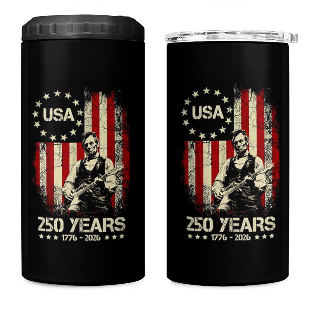 America's 250th Abraham Lincoln Playing Guitar 4 in 1 Can Cooler Tumbler
