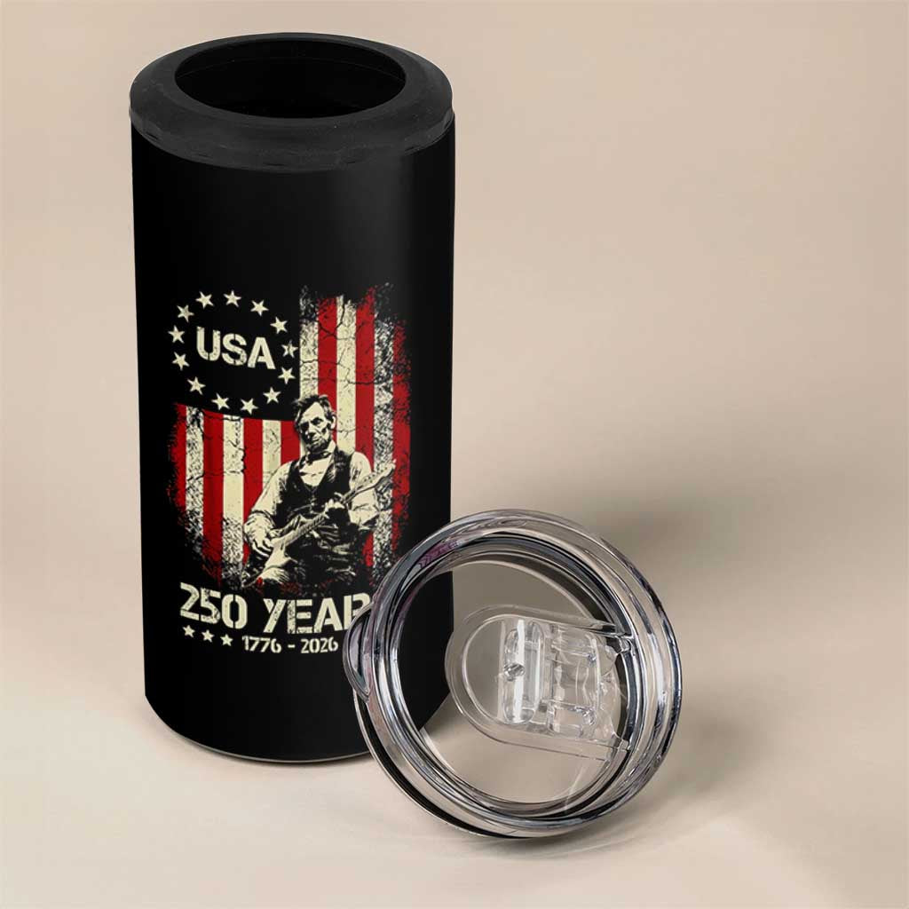America's 250th Abraham Lincoln Playing Guitar 4 in 1 Can Cooler Tumbler