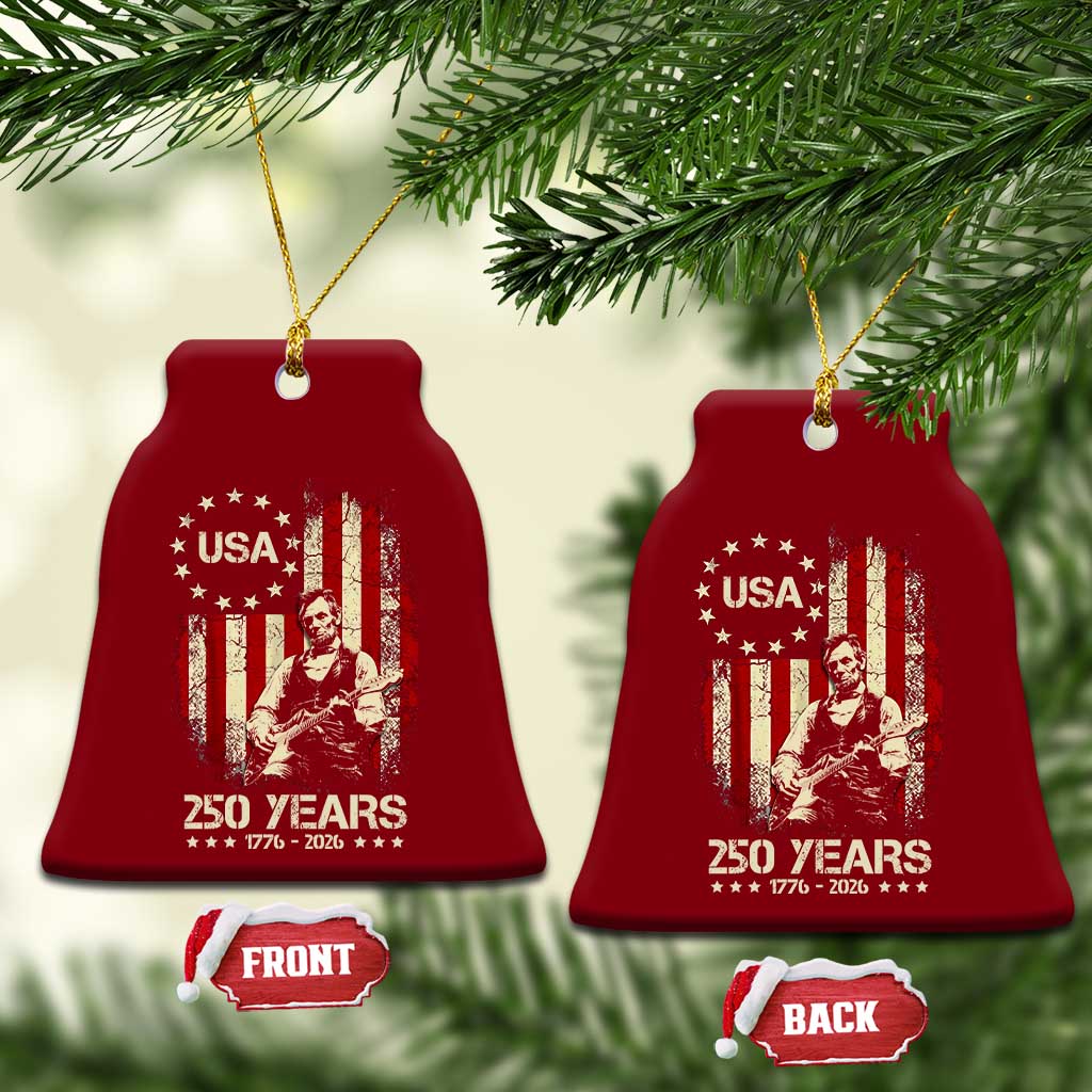 America's 250th Abraham Lincoln Playing Guitar Ceramic Ornament