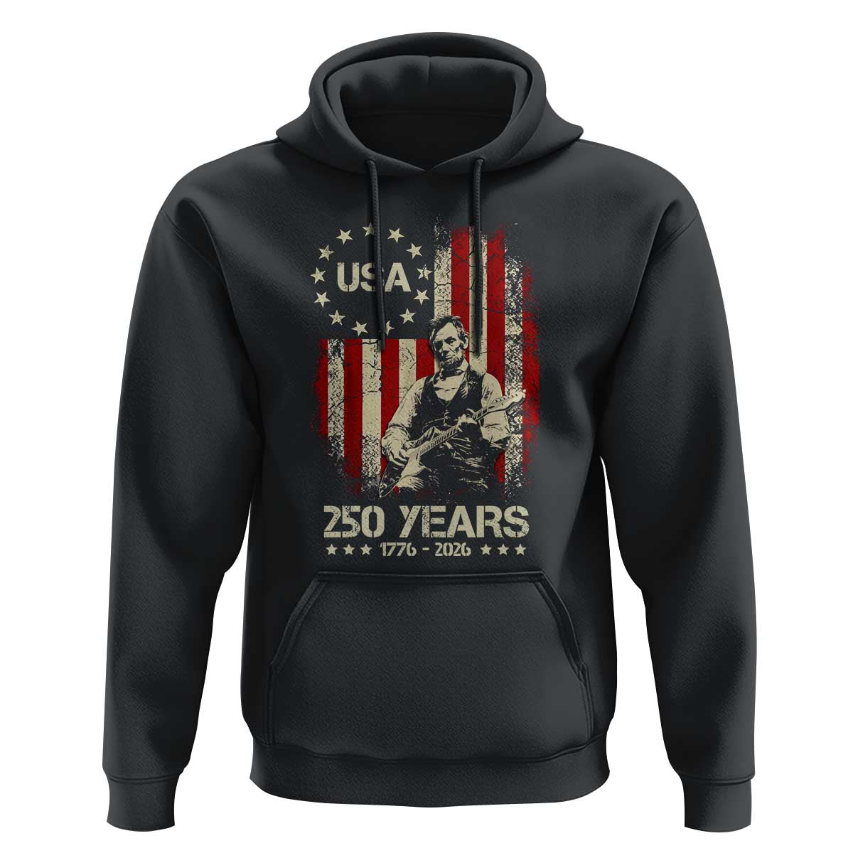 America's 250th Abraham Lincoln Playing Guitar Hoodie