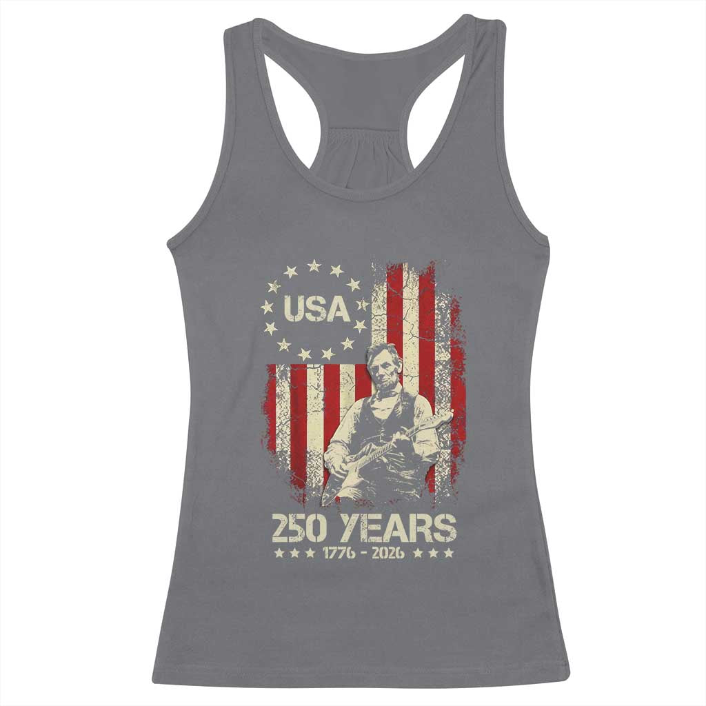 America's 250th Abraham Lincoln Playing Guitar Racerback Tank Top