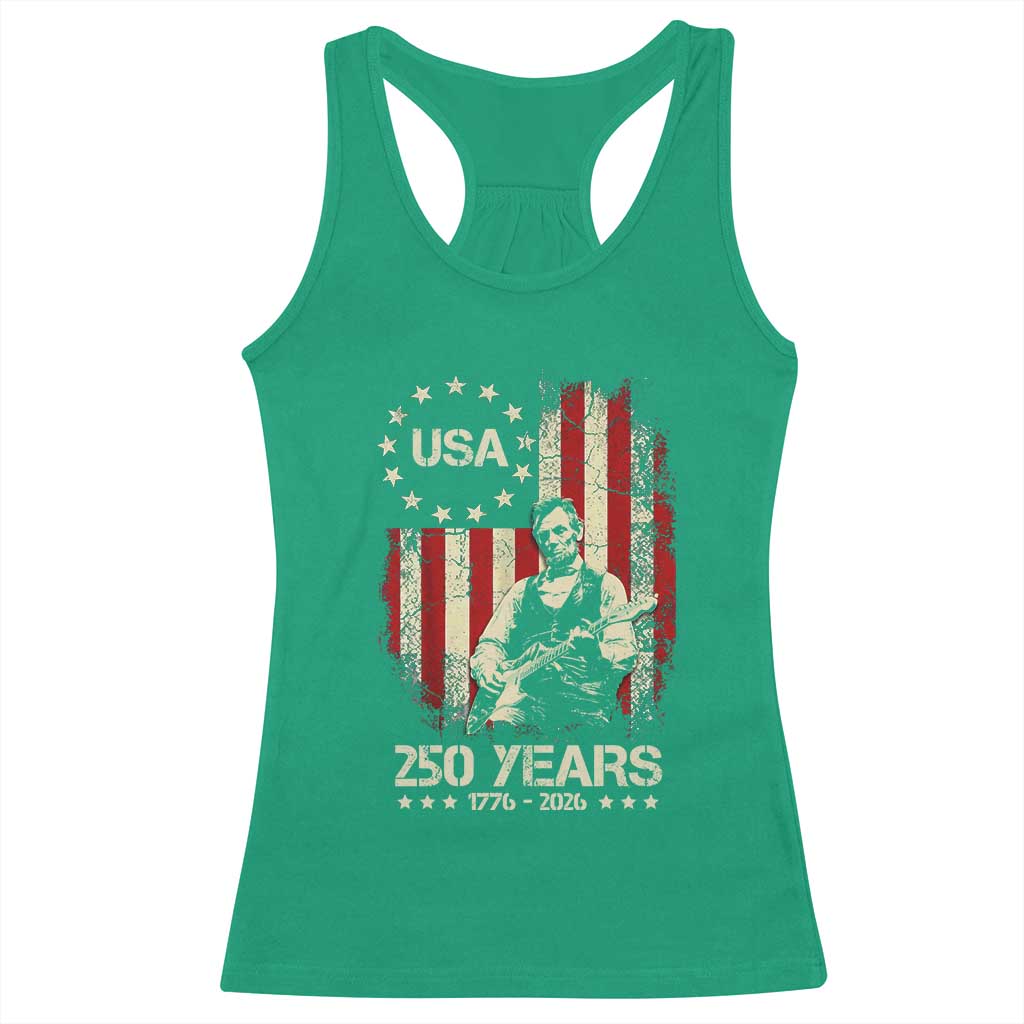 America's 250th Abraham Lincoln Playing Guitar Racerback Tank Top