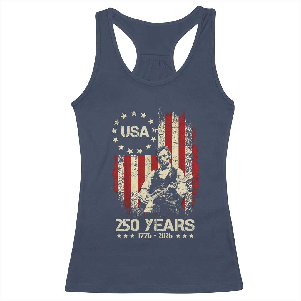 America's 250th Abraham Lincoln Playing Guitar Racerback Tank Top