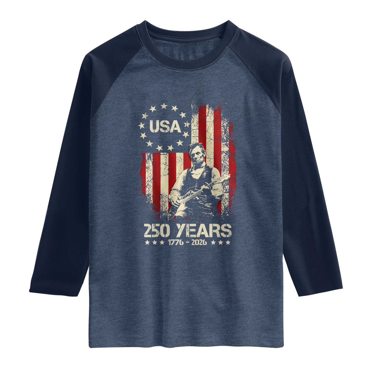 America's 250th Abraham Lincoln Playing Guitar Raglan Shirt