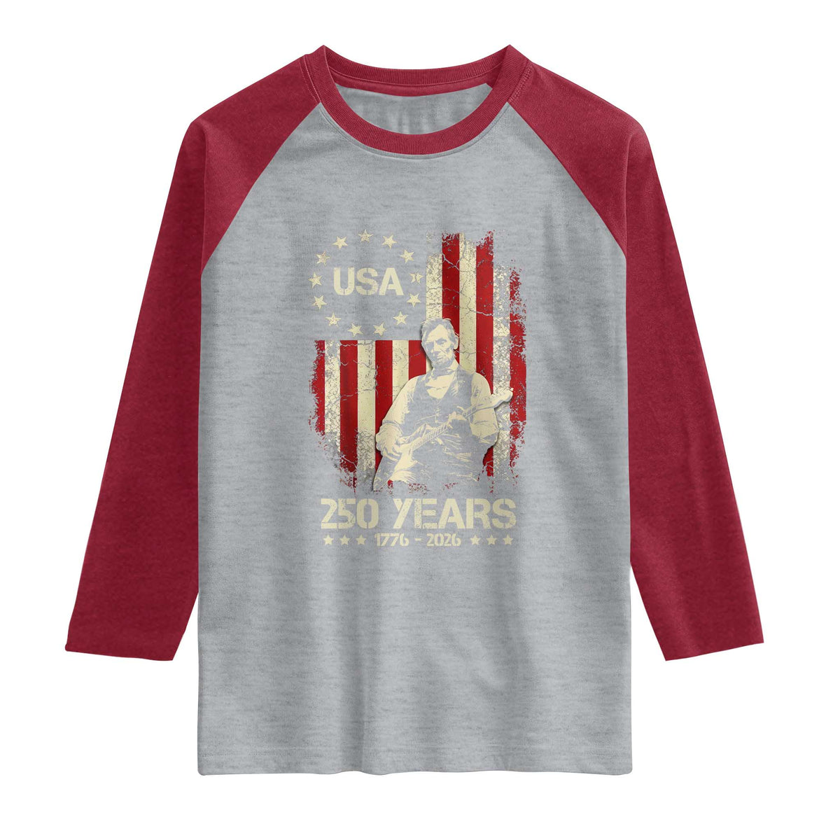 America's 250th Abraham Lincoln Playing Guitar Raglan Shirt