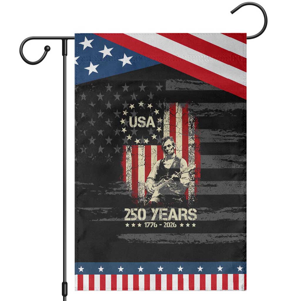 America's 250th Abraham Lincoln Playing Guitar Patriotic Garden Flag