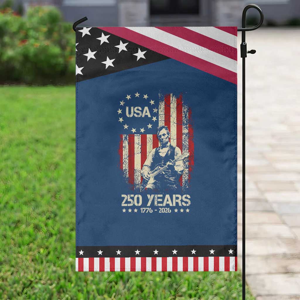 America's 250th Abraham Lincoln Playing Guitar Patriotic Garden Flag