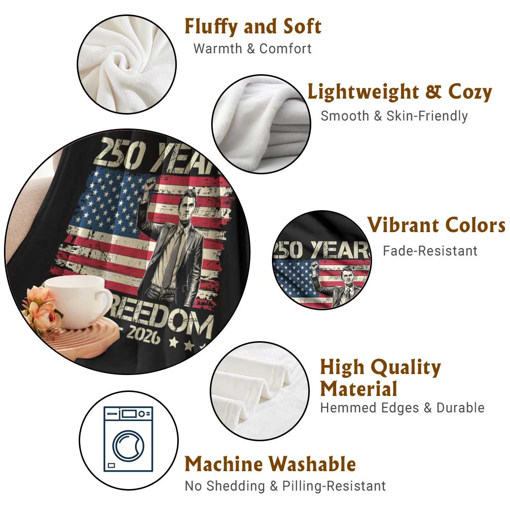 America 250 Years Throw Blanket Charlie Kirk American Flag Freedom