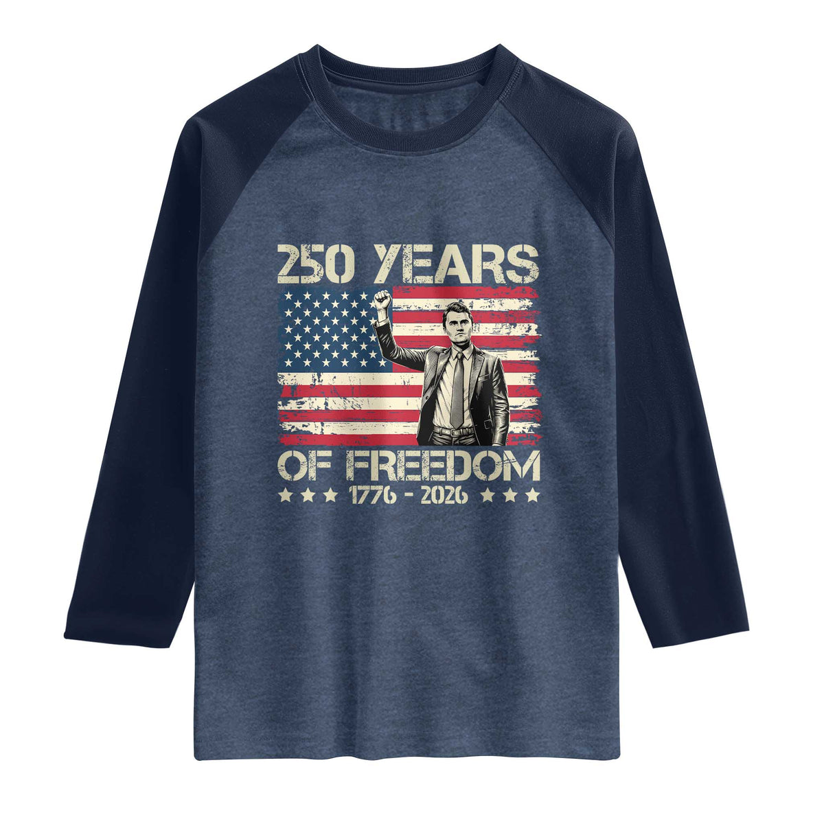 America 250 Years Raglan Shirt Charlie Kirk American Flag Freedom