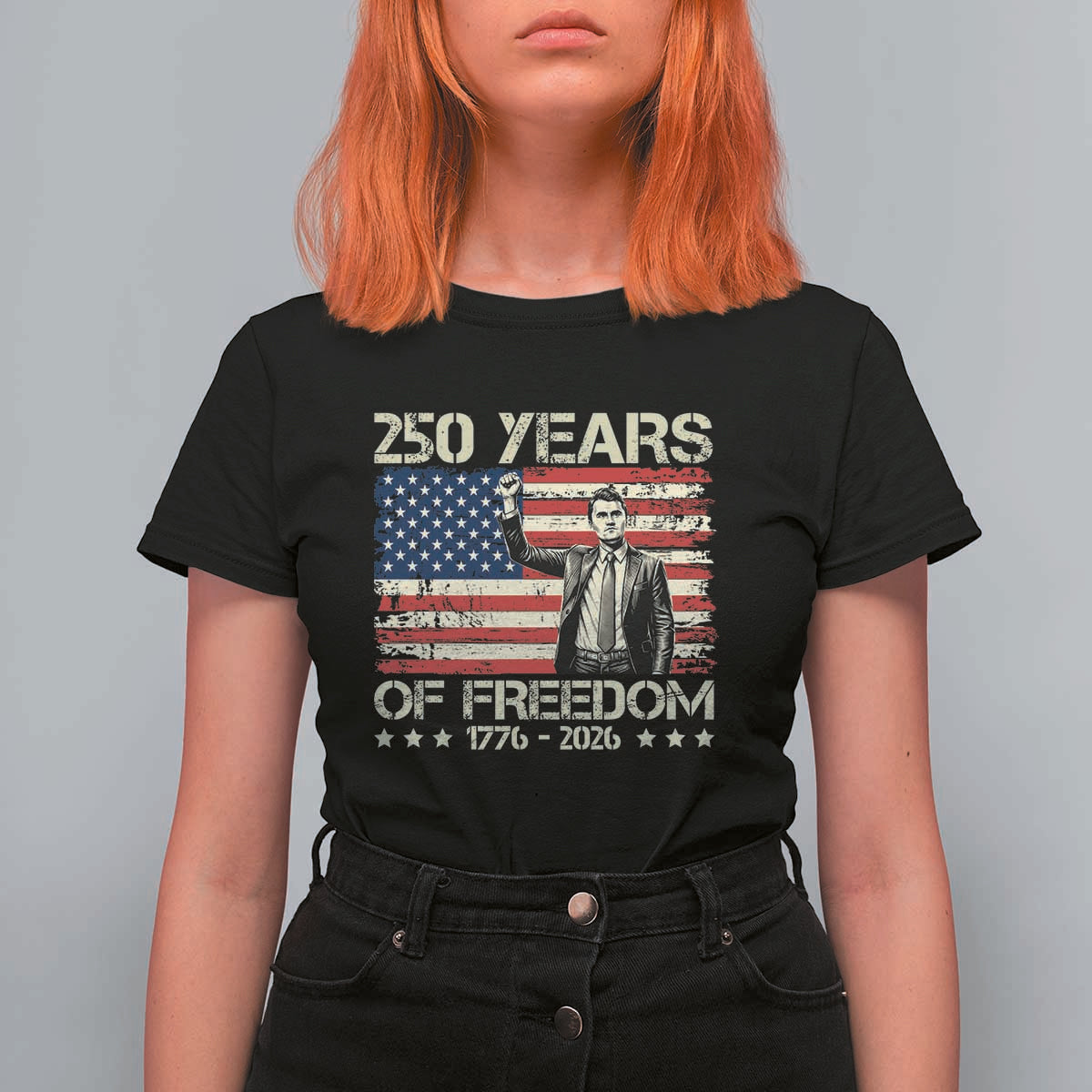 America 250 Years T Shirt For Women Charlie Kirk American Flag Freedom
