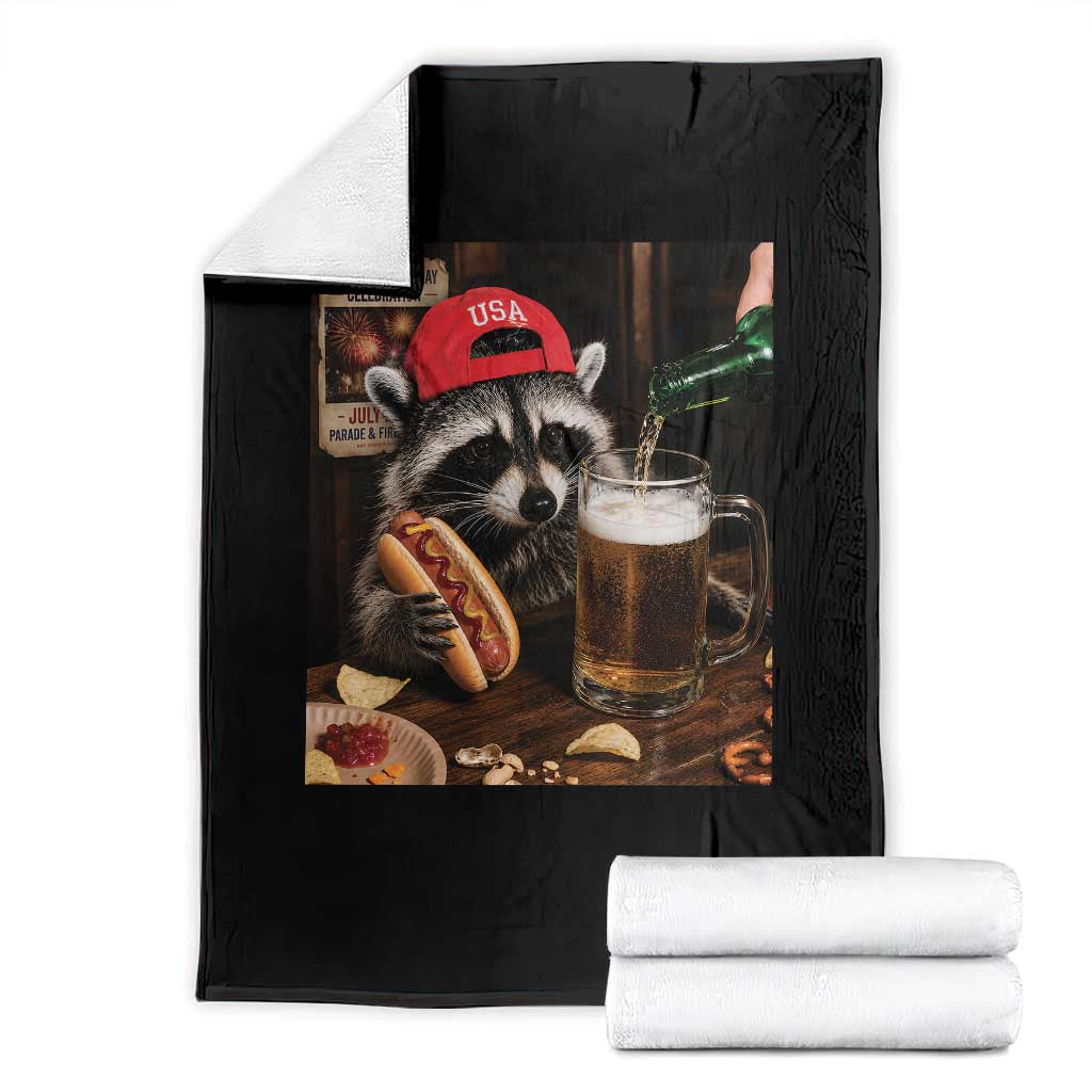 Patriotic USA Raccoon Drinking Beer Throw Blanket 4th of July Meme